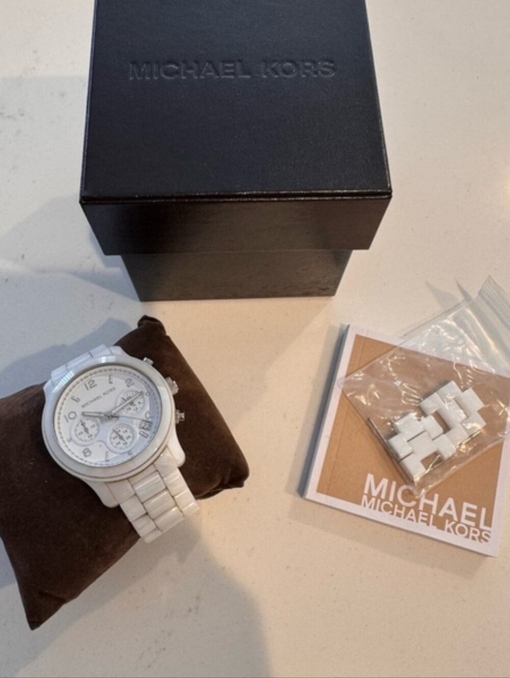 Michael Kors Womens White Ceramic Chronograph Bracelet Watch with White Dial